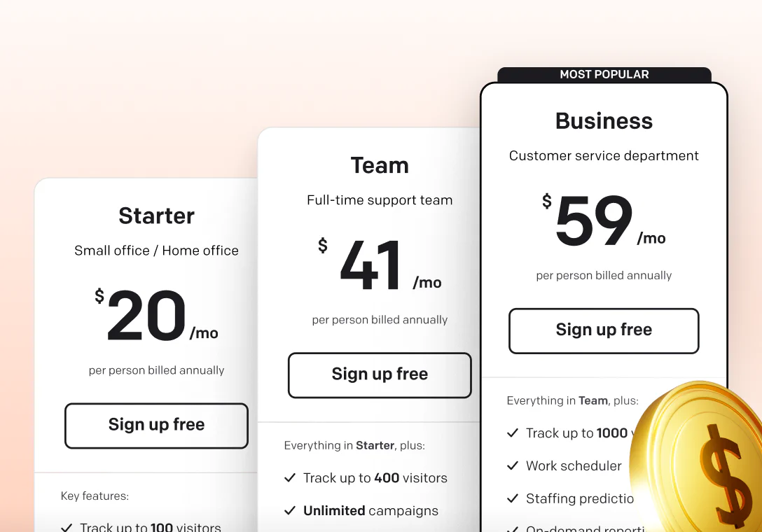 LiveChat pricing plans - Starter, Team and Business