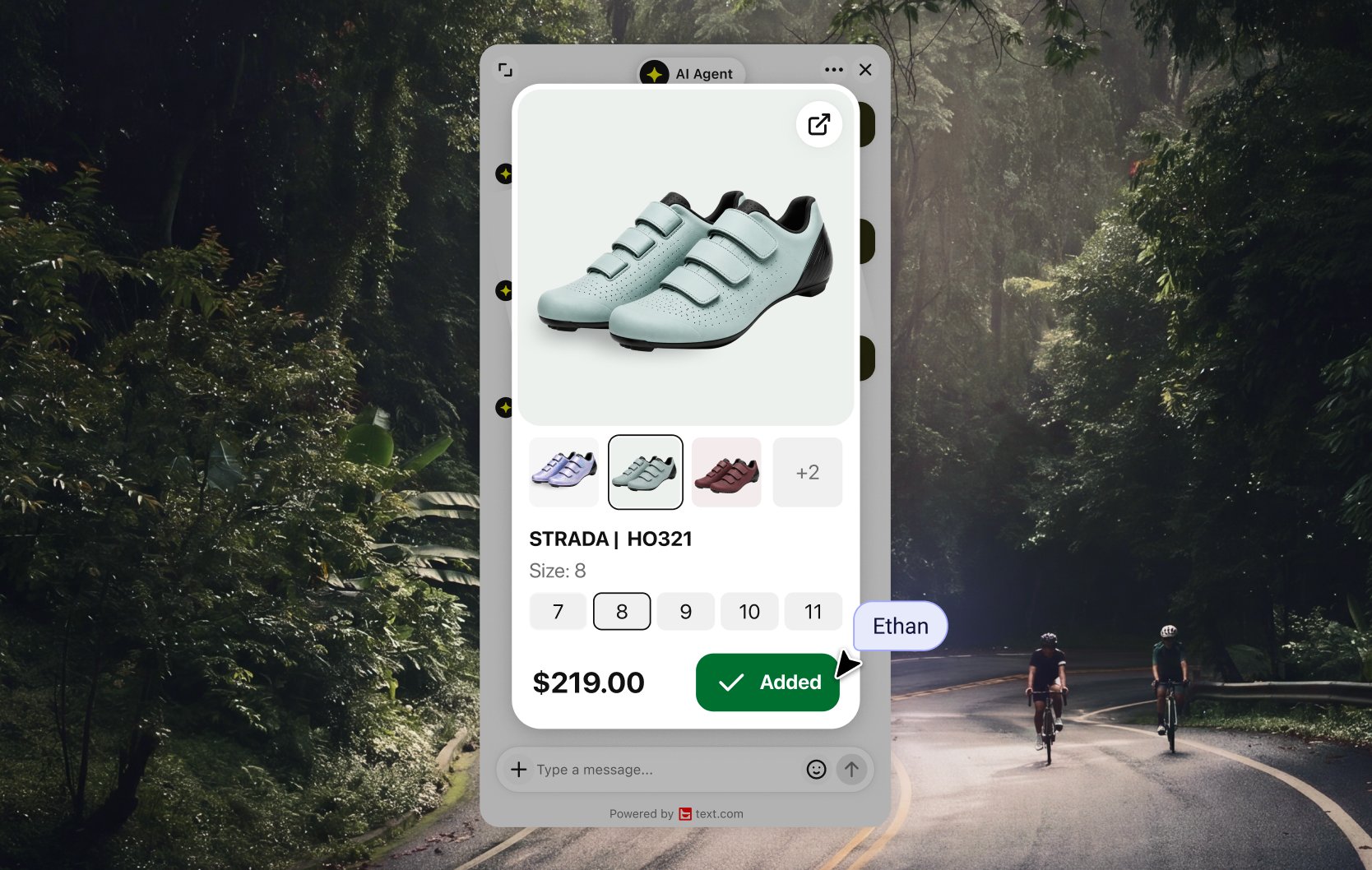 Product details and add to cart in chat on a Shopify site