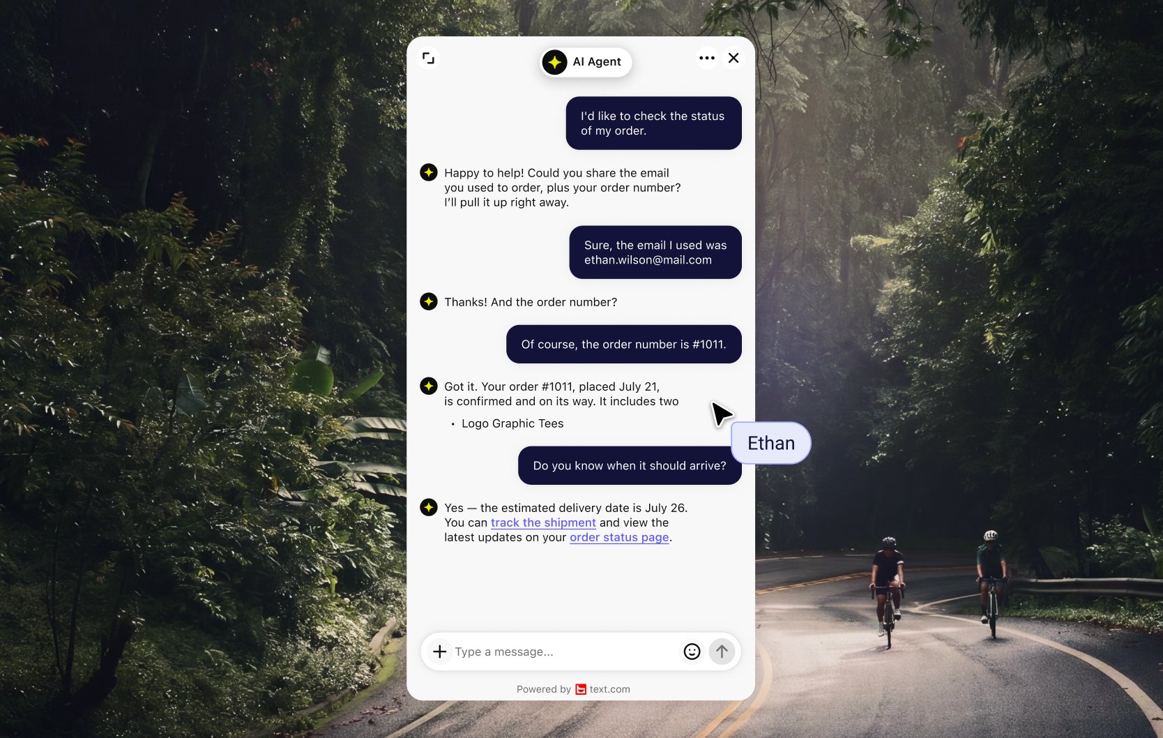 AI Agent answering an order question on a Shopify site