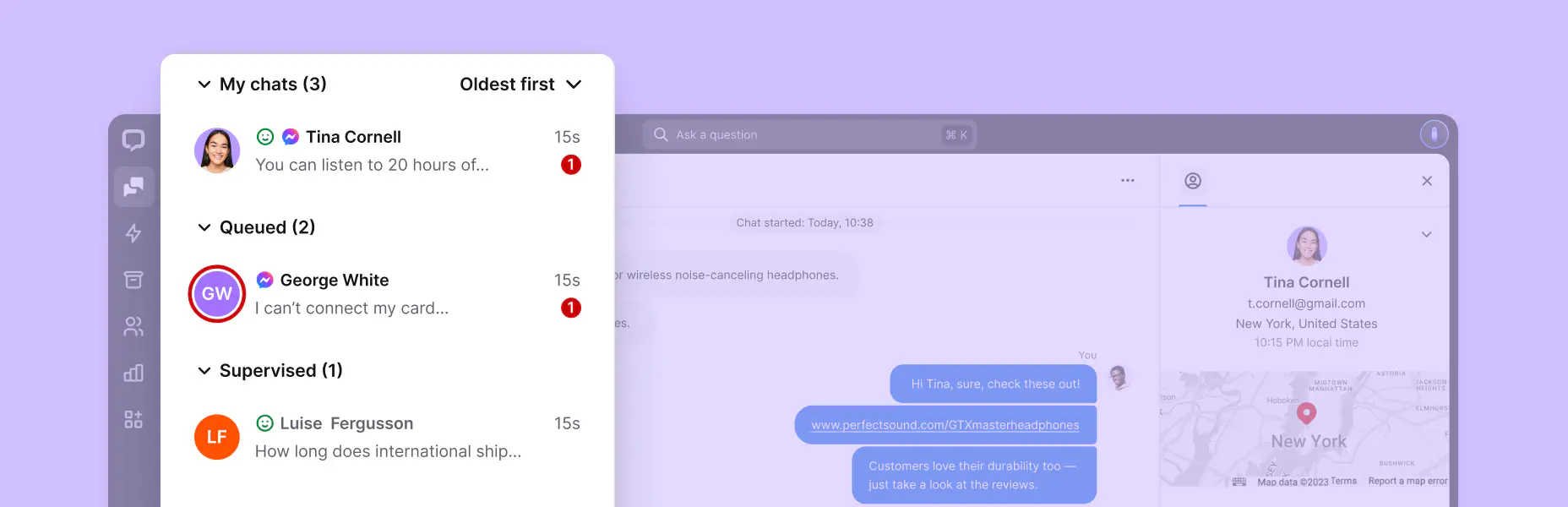 A preview of the chat list in the Chats section inside the LiveChat agent app.