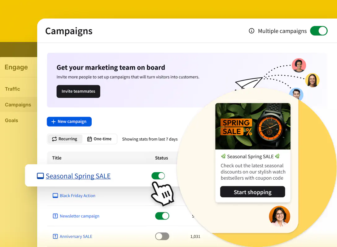 A preview of the Campaigns tab in the Engage section of the LiveChat agent app.