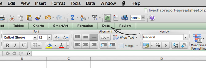 Accessing the data tab in Excel